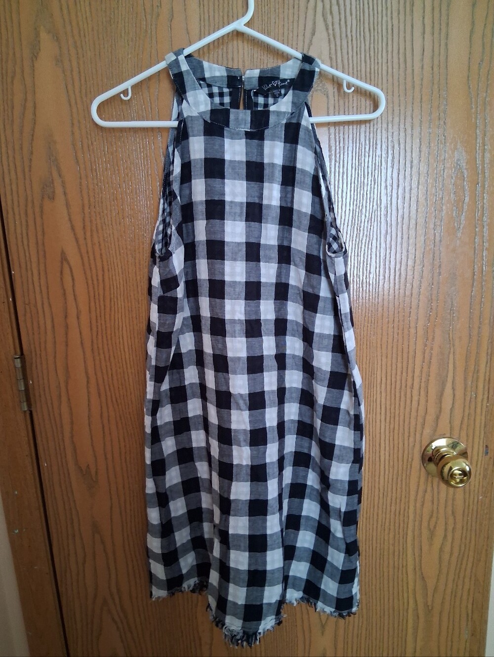 WomenVelvet Heart Black and White Gingham Halter Dress